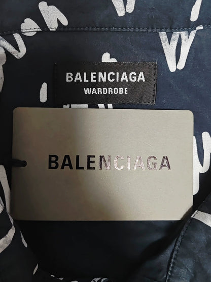 Balenciaga22ss full graffiti logo short sleeved shirt