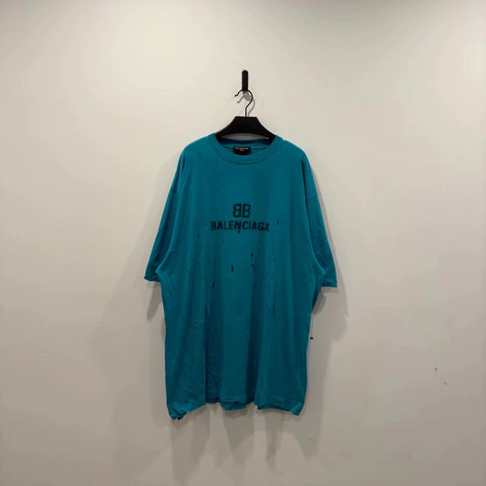 Balenciqga Lake Green Mosaic Hole Short Sleeve