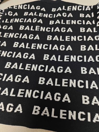 Balenciaga 23fw full print horizontal barrage letter knitted sweater cardigan