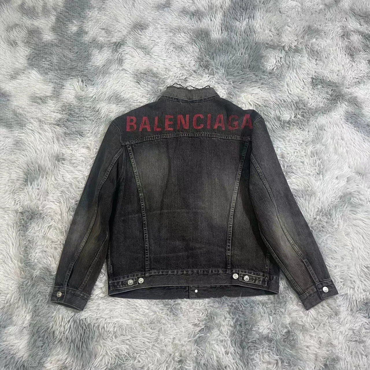 Balenciaga Black and Red Back Letter Denim Jacket