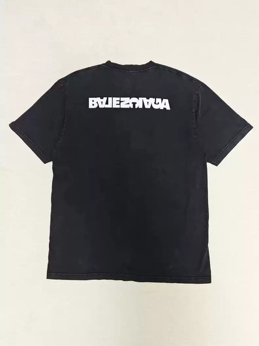 Balenciaga Reversed Embroidery Alien Letter Logo Washed Old Short sleeved T-shirt