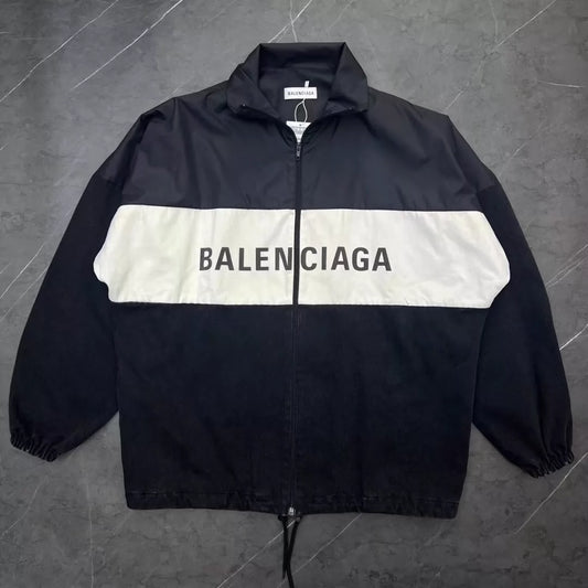 Balenciaga denim embroidered patchwork zipper jacket