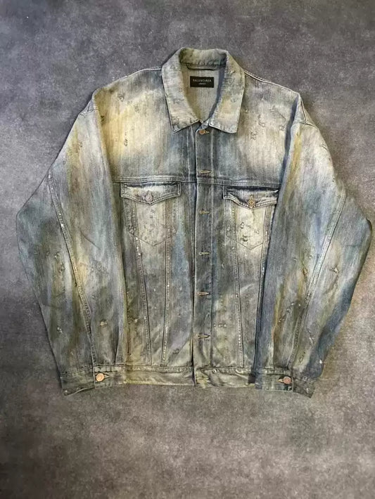 Balenciaga 23SS Rotten Water Diamond Damaged Mud Dyed denim jacket