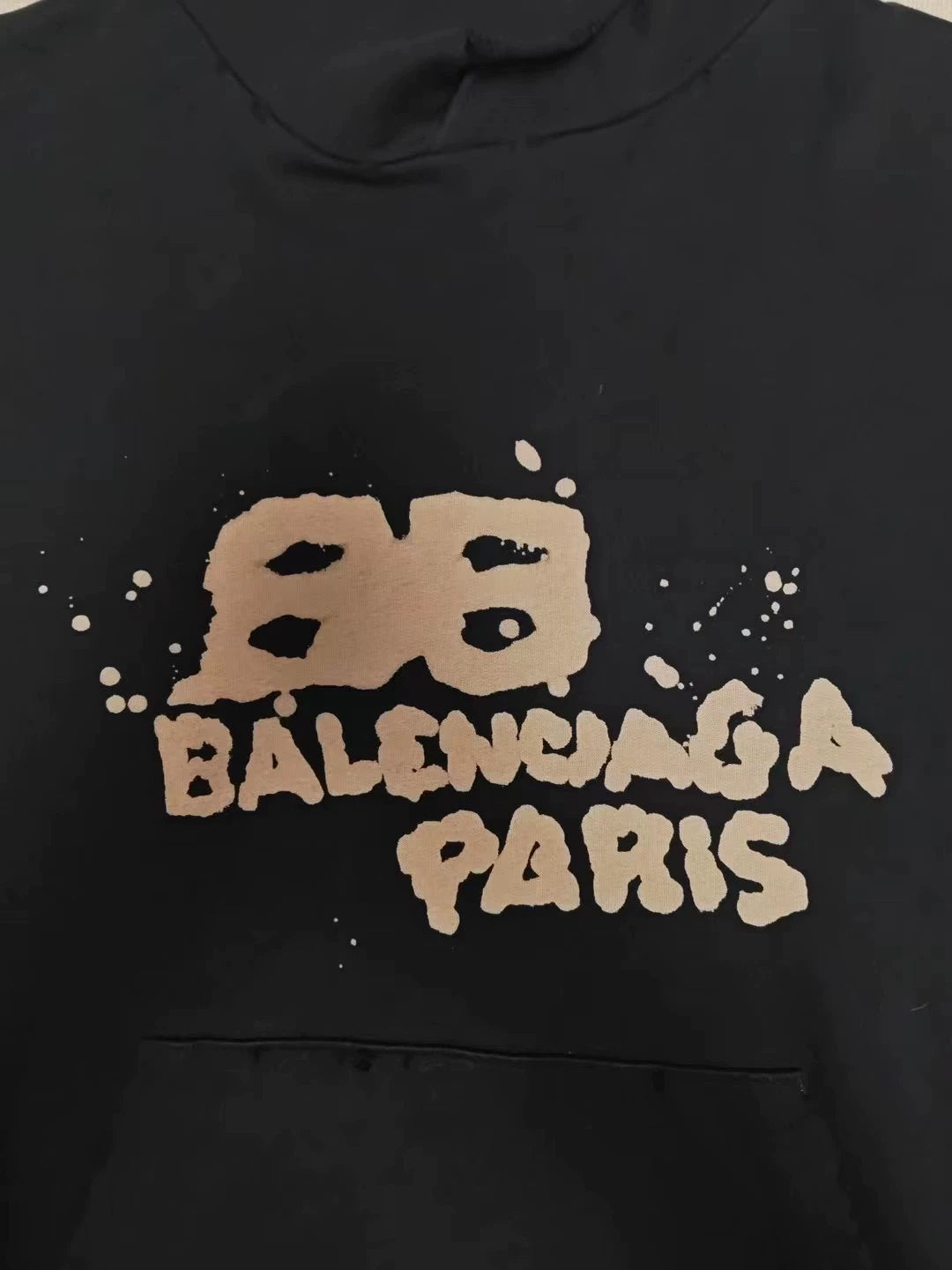 Balenciaga 23ss Graffiti Splash Ink Double B Letter Print for Aging Destruction Hoodie