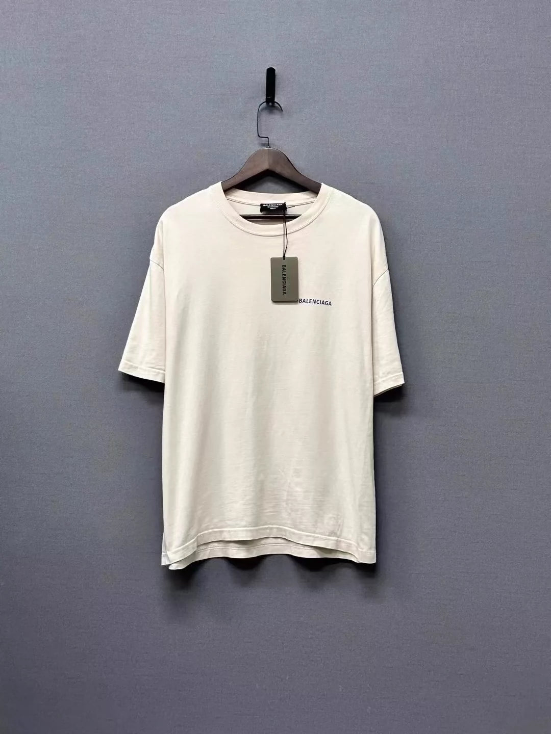 Balenciaga milk tea color front and back logo short sleeved shirt