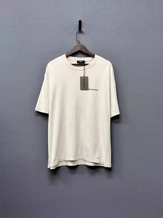 Balenciaga milk tea color front and back logo short sleeved shirt