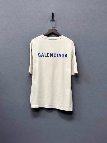 Balenciaga milk tea color front and back logo short sleeved shirt