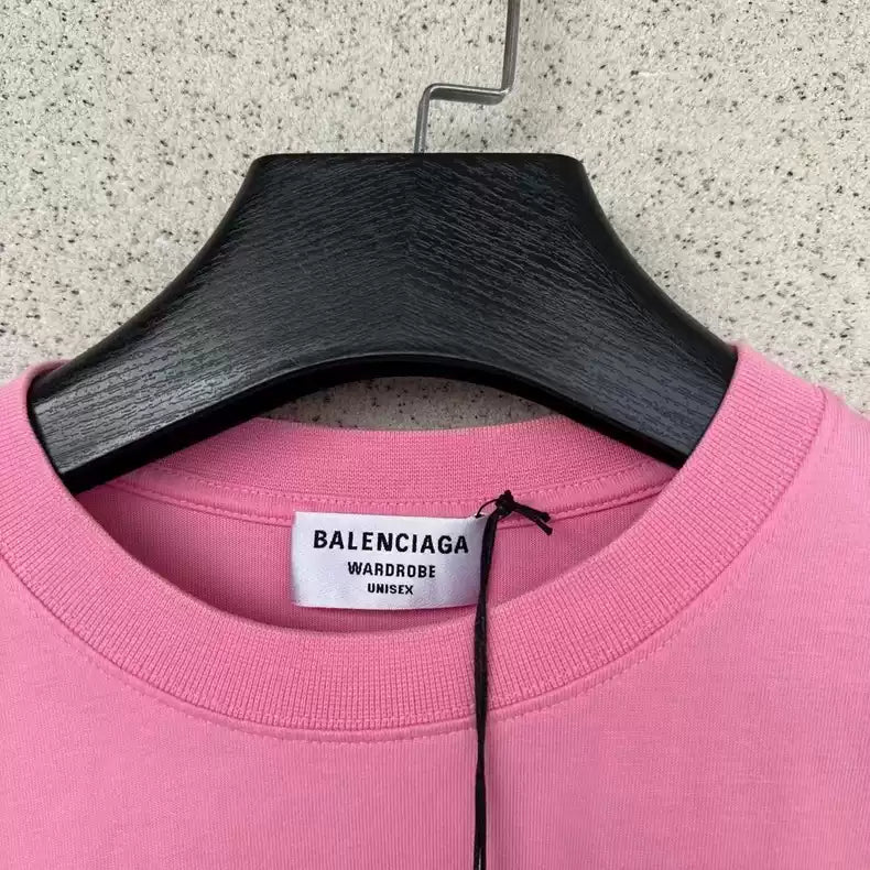 Balenciaga Pink Double B Small Logo Short Sleeve