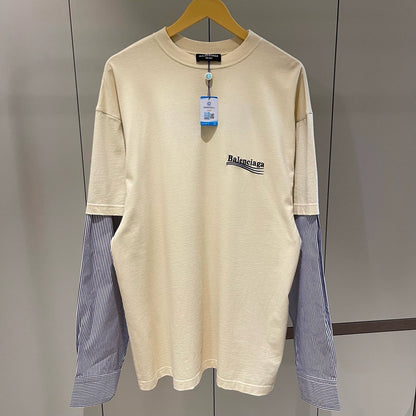 Balenciaga new beige cola logo fake two-piece patchwork shirt with sleeves and long sleeves