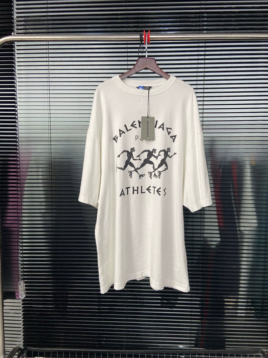 Balenciaga Marathon Letter Logo White Short Sleeve