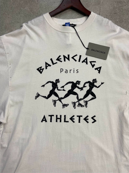 Balenciaga Marathon Letter Logo White Short Sleeve