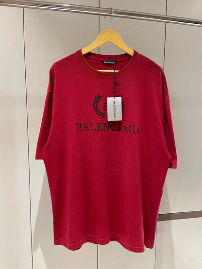 Balenciaga Red Double B Wheat Ear Printed Short Sleeve