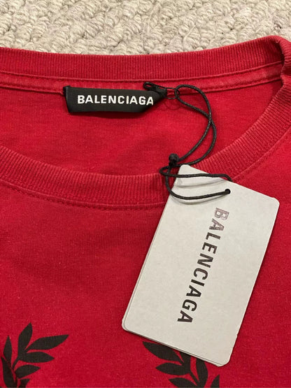 Balenciaga Red Double B Wheat Ear Printed Short Sleeve