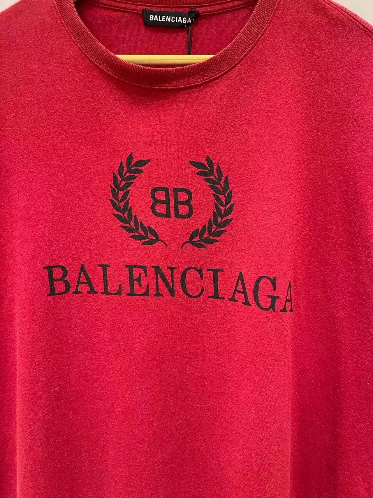 Balenciaga Red Double B Wheat Ear Printed Short Sleeve