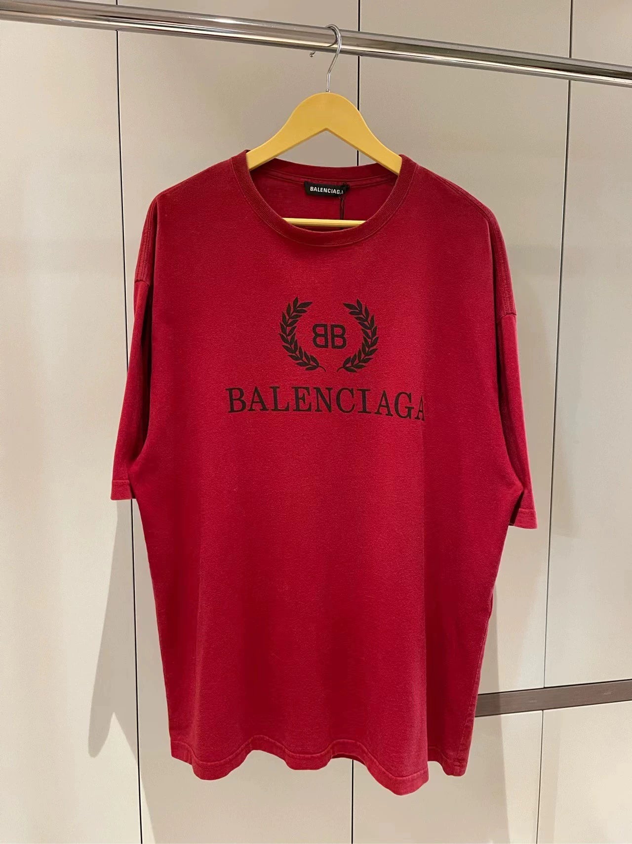 Balenciaga Red Double B Wheat Ear Printed Short Sleeve