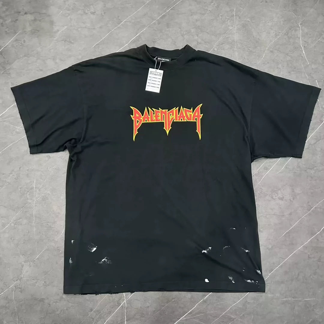 Balenciaga Rock Inkjet Flame Destruction Letter Logo Short Sleeve