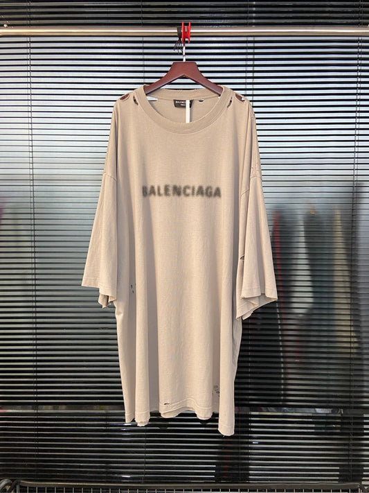 Balenciaga solid color letter print perforated round neck short sleeved shirt