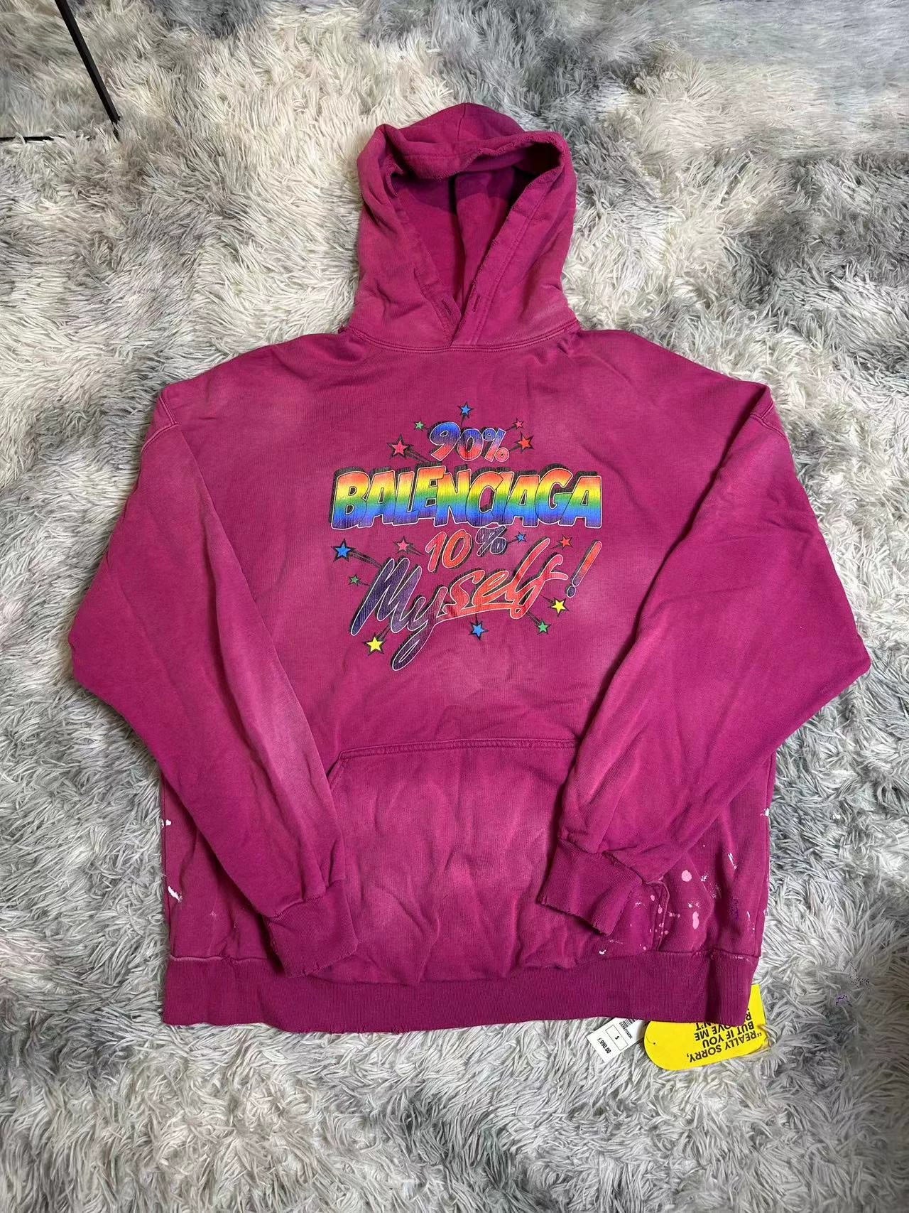 Balenciaga Rose Red Rainbow Letter Logo Hoodie