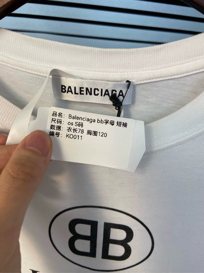 Balenciaga Double B Letter Logo White Short Sleeve