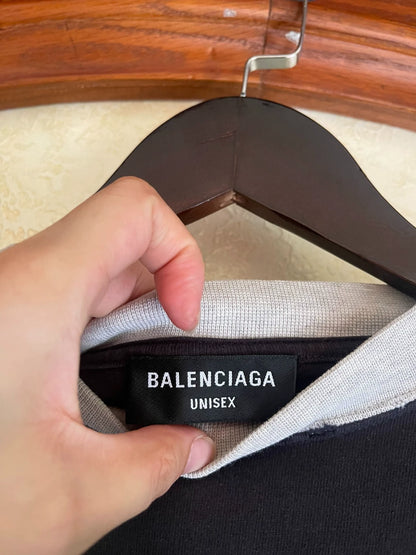 Balenciaga Black Grey Color blocked Double Loop Short Sleeve