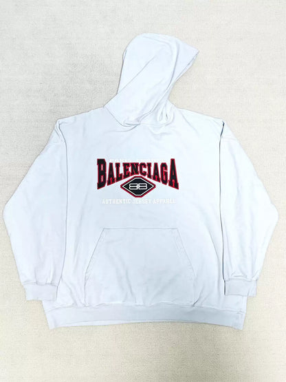 Balenciaga 22fw black and red bat embroidered logo distressed hoodie