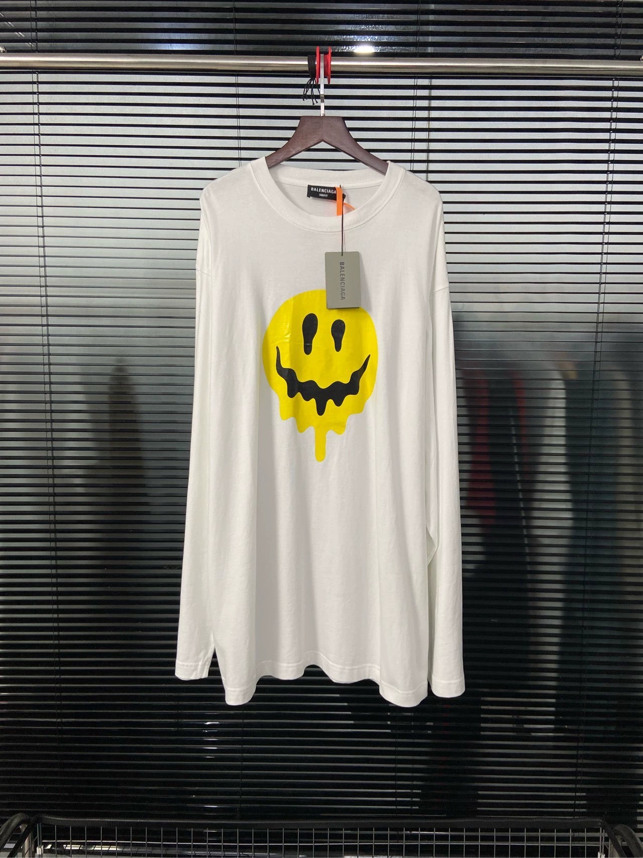 Balenciaga Dissolves Smiling Face Victory Gesture White Long Sleeve