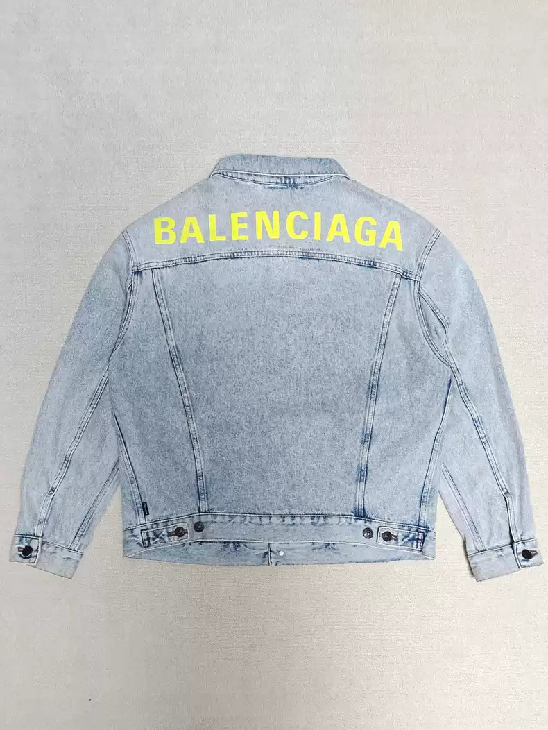 Balenciaga washed distressed embroidered logo denim jacket