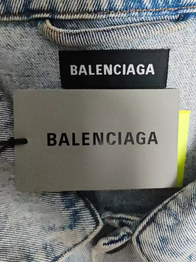 Balenciaga washed distressed embroidered logo denim jacket