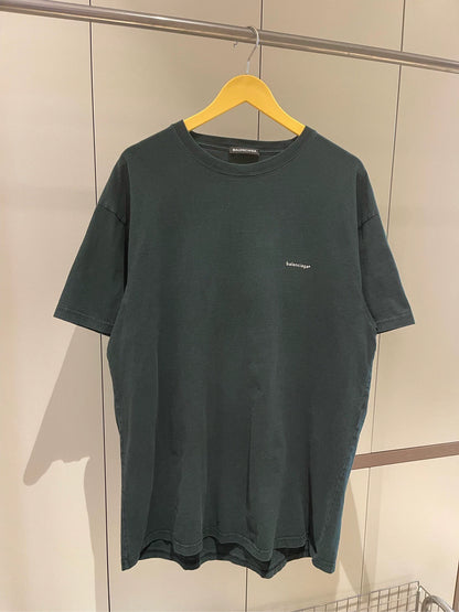 Balenciaga dark green small logo round neck short sleeved shirt