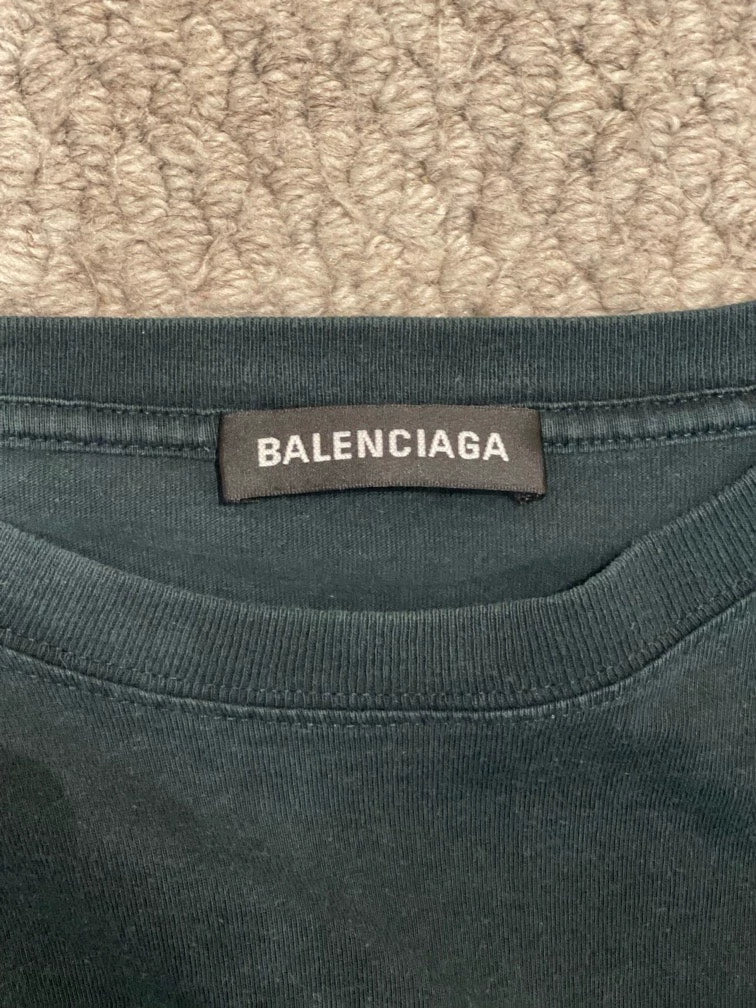 Balenciaga dark green small logo round neck short sleeved shirt