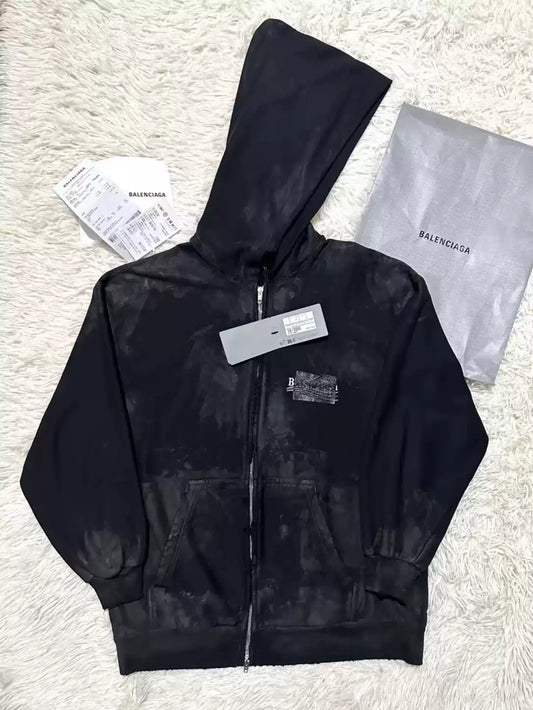 Balenciaga 23ss mud dyed tape cola blocking zipper hoodie jacket