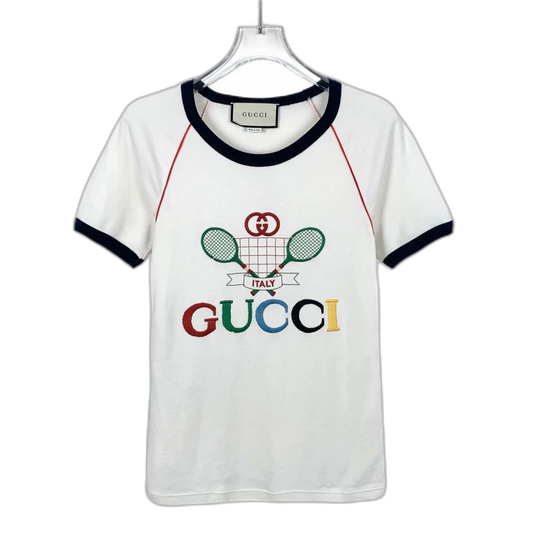 Gucci White Logo Embroidered Cotton T-Shirt