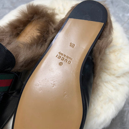 Gucci Princetown Black Fur Mules for Men 0079