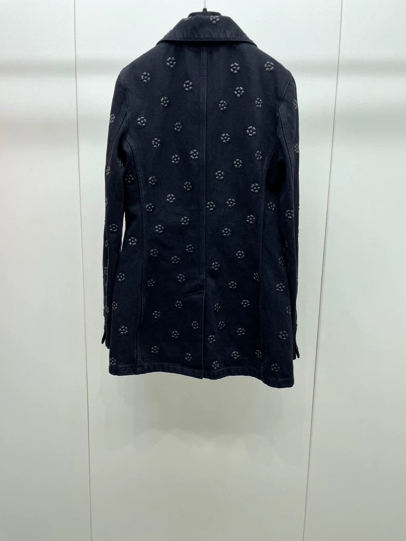 Chanel Black Camellia Denim Blazer