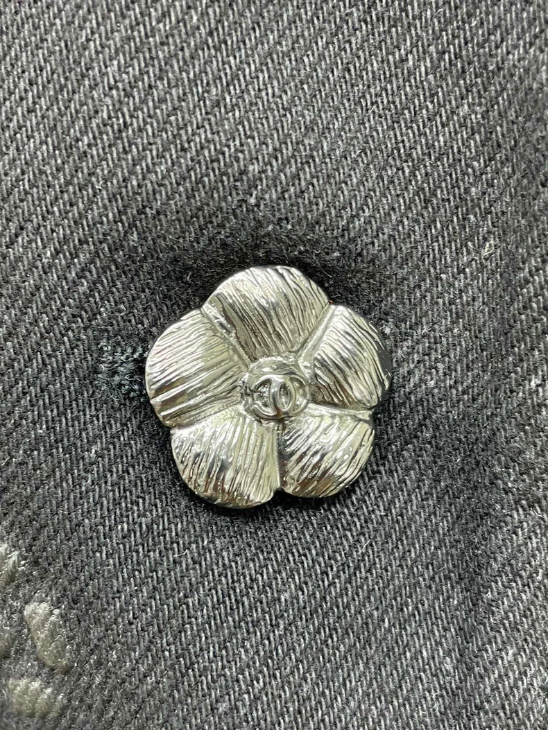 Chanel Black Camellia Denim Blazer