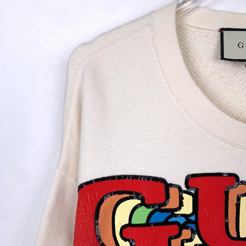 Gucci Logo Embroidered White Sweatshirt