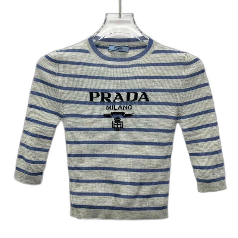 Prada Striped Wool Crew Neck Knit Top