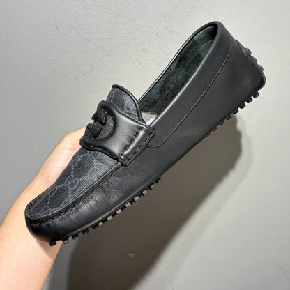 Gucci Black Leather Interlocking Loafers for Men 0079