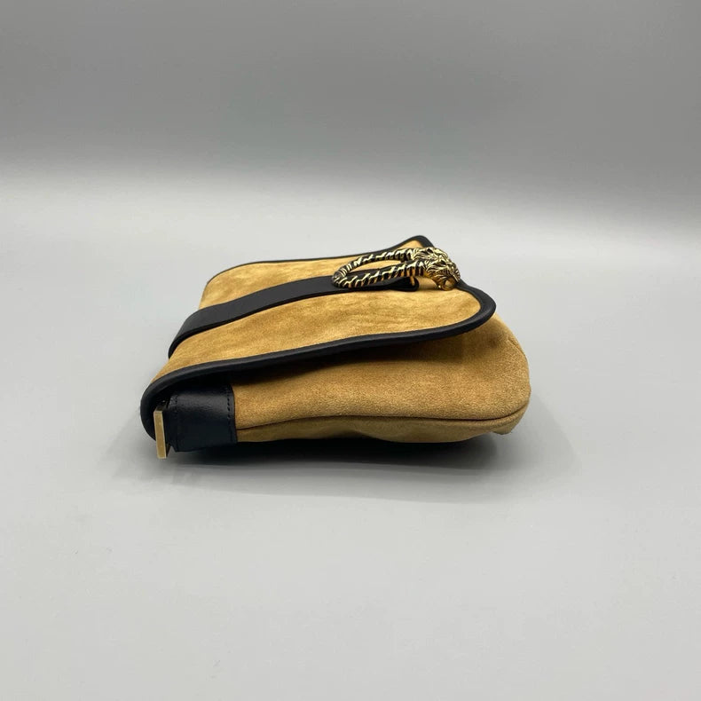 Gucci Suede Tiger Head Shoulder Bag