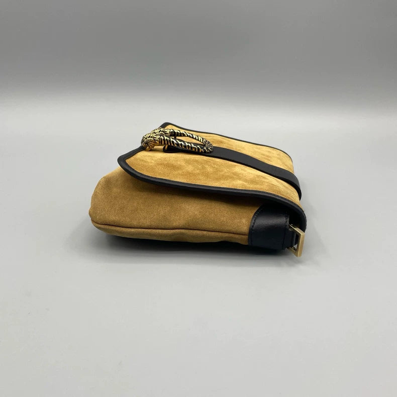 Gucci Suede Tiger Head Shoulder Bag