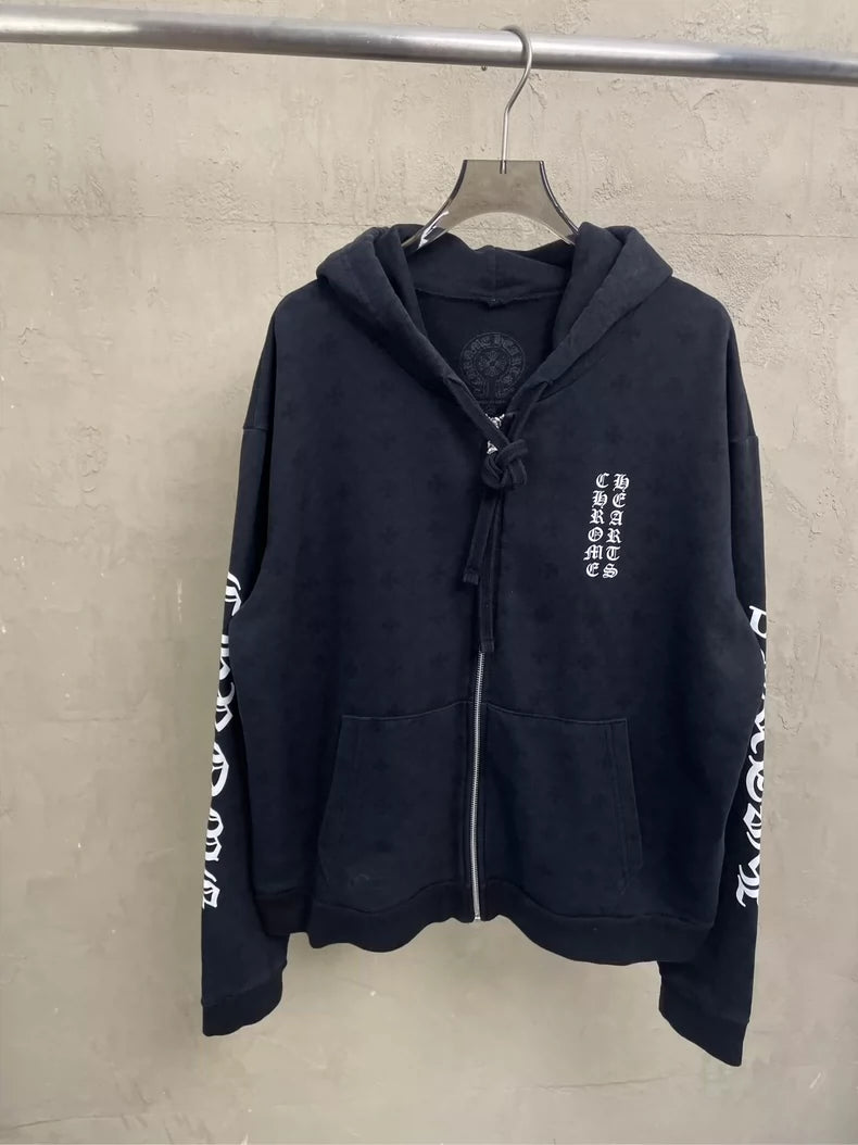 Chrome Hearts Black Hoodie with Silver Zipper