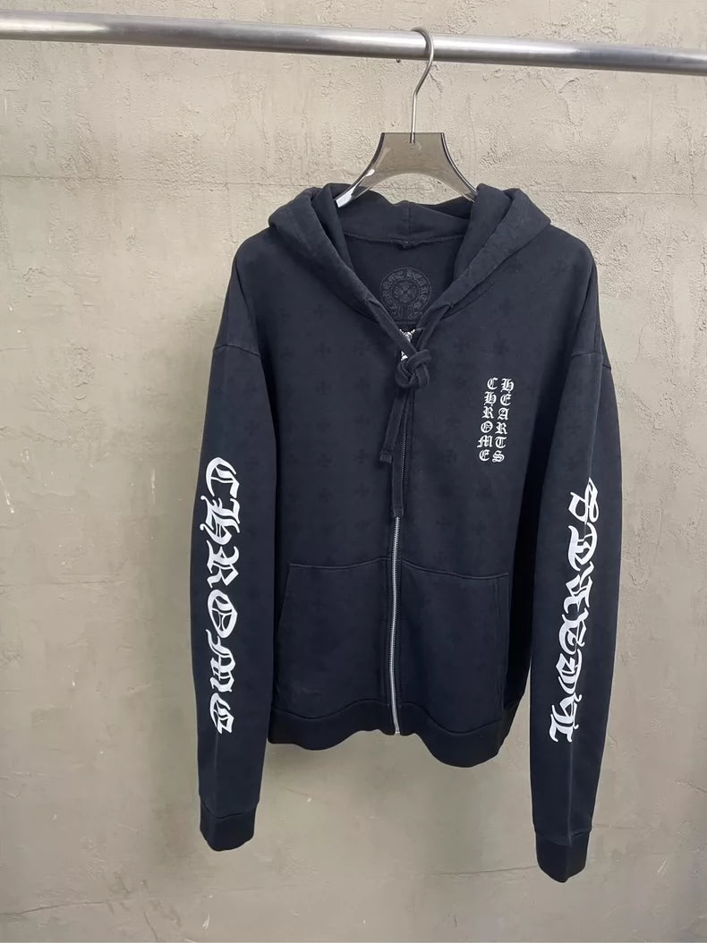 Chrome Hearts Black Hoodie with Silver Zipper