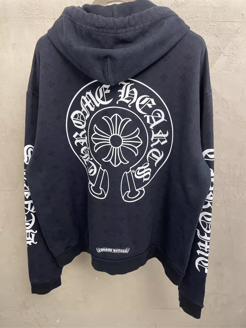 Chrome Hearts Black Hoodie with Silver Zipper