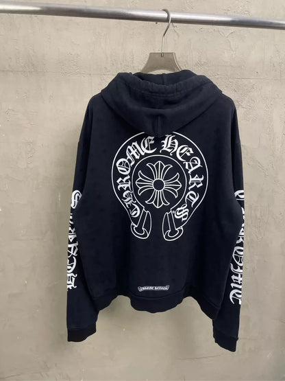 Chrome Hearts Black Hoodie with Silver Zipper