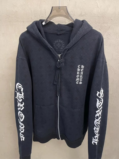 Chrome Hearts Black Hoodie with Silver Zipper