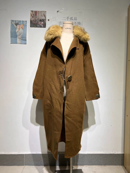 Vintage Givenchy Long Wool Coat with Fur Collar