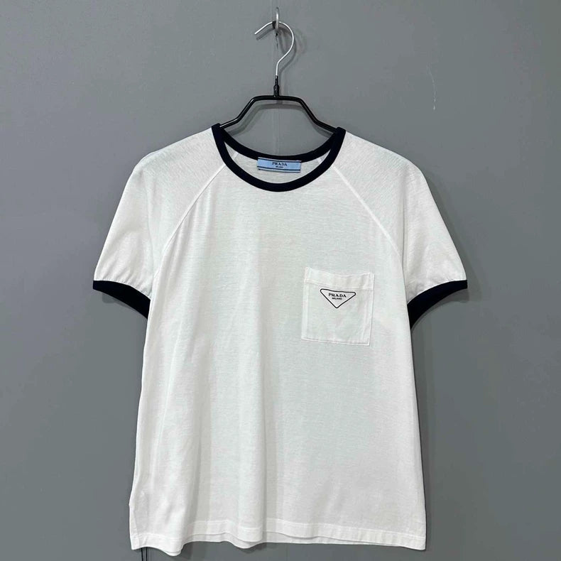 Prada Triangle Logo White Short Sleeve Tee