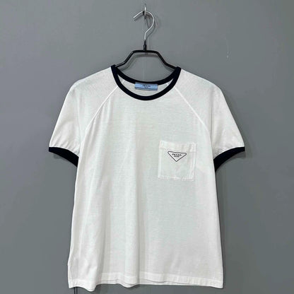 Prada Triangle Logo White Short Sleeve Tee