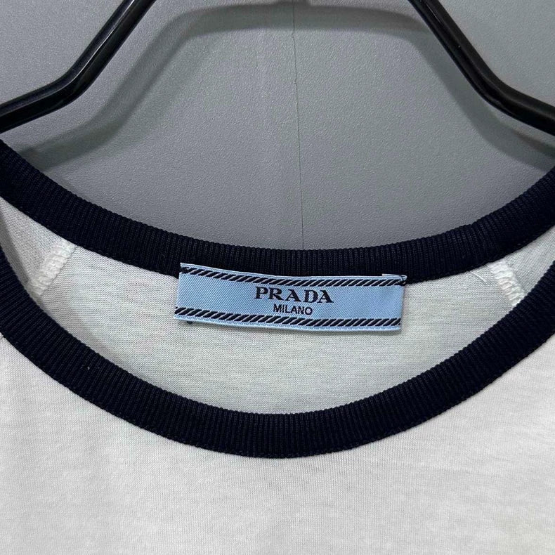 Prada Triangle Logo White Short Sleeve Tee