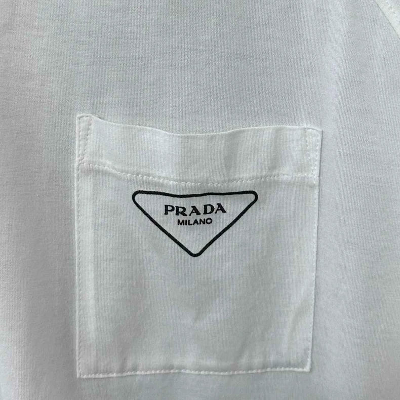 Prada Triangle Logo White Short Sleeve Tee